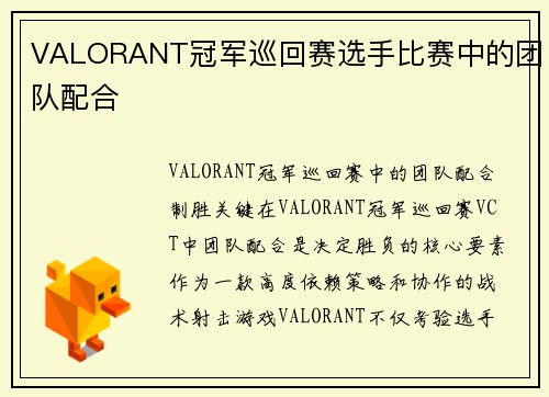 VALORANT冠军巡回赛选手比赛中的团队配合